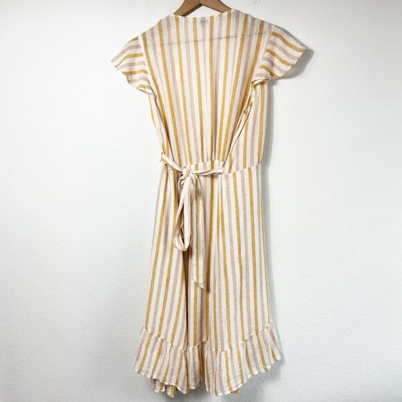 RAILS WOMENS LINEN BLEND AMBER STRIPED MINI DRESS SIZE MEDIUM YELLOW WHITE - Picture 3 of 6